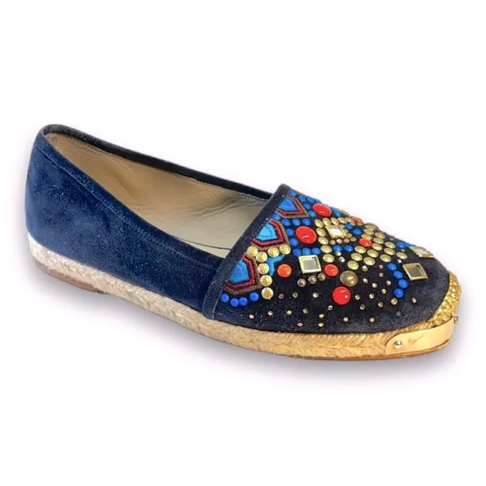 GIUSEPPE ZANOTTI DESIGN navy Jewel embellish espadrilles NWT Authenticated 5-5.5